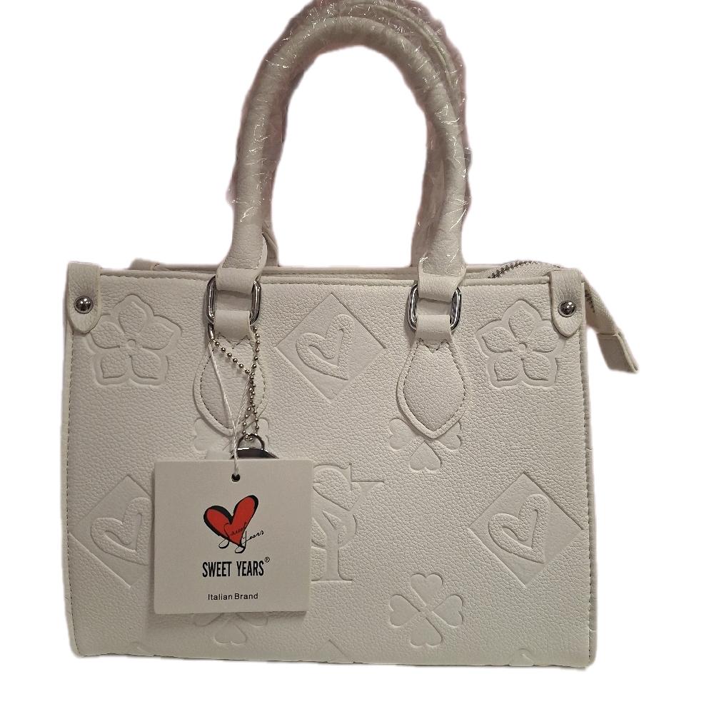 Sweet Years Borsa da Donna in Bianco con Motivi a Cuori e Quadri Design Elegante e Pratico per Uso Quotidiano