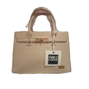 Enrico Coveri Borsa a Mano in Pelle Beige con Manici in Metallo e Dettagli Eleganti per Donna